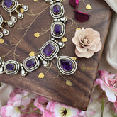 Premium Purple Victorian Diamond Pendant Neckpiece  - VV1337